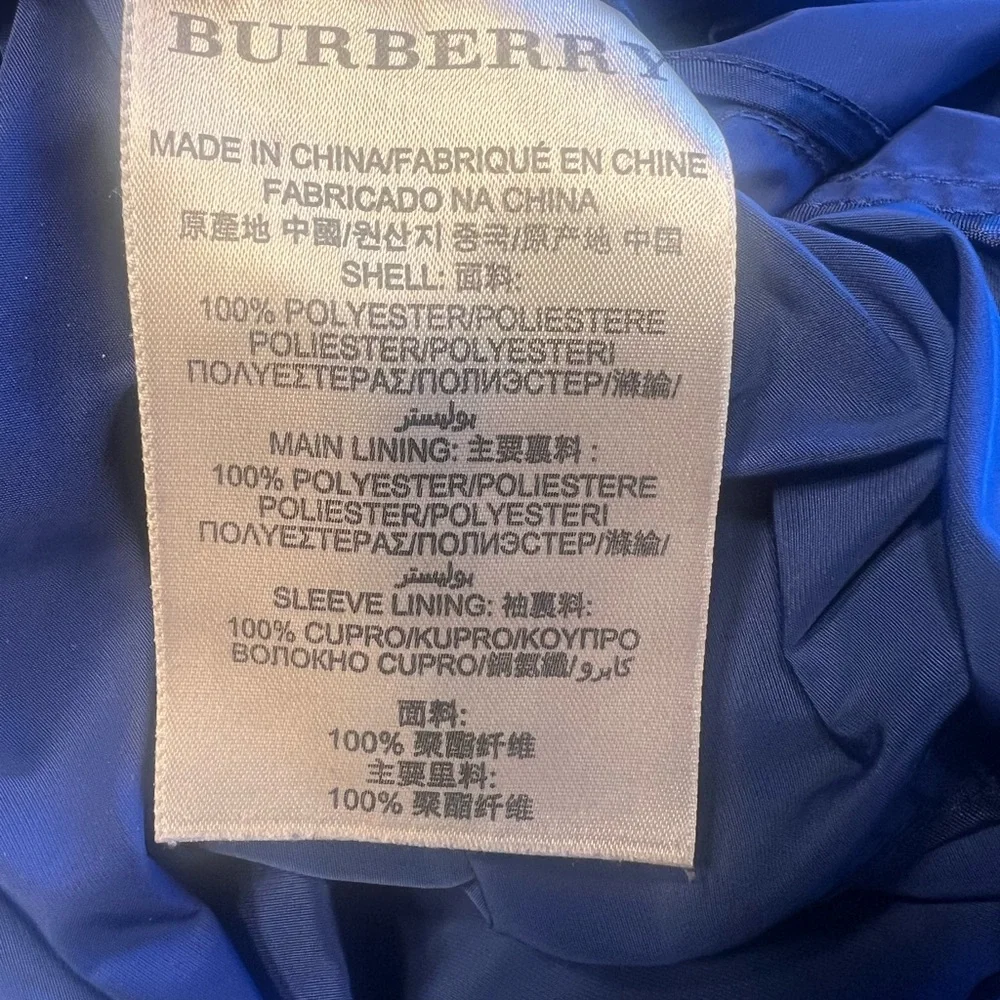 Burberry Brit Royal Blue Trench Coat Zip-In Hood Belted Women’s Size 8 - Picture 15 of 16